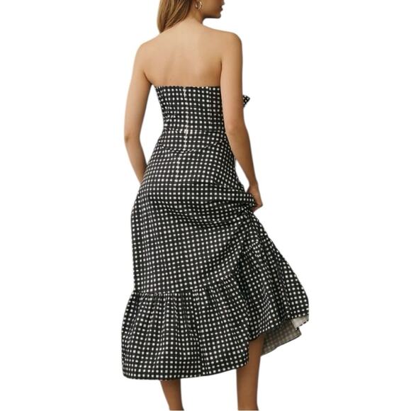 Anthropologie x Hutch Strapless Maxi Dress with Front Bow Black Gingham Size 0 - Picture 2 of 4